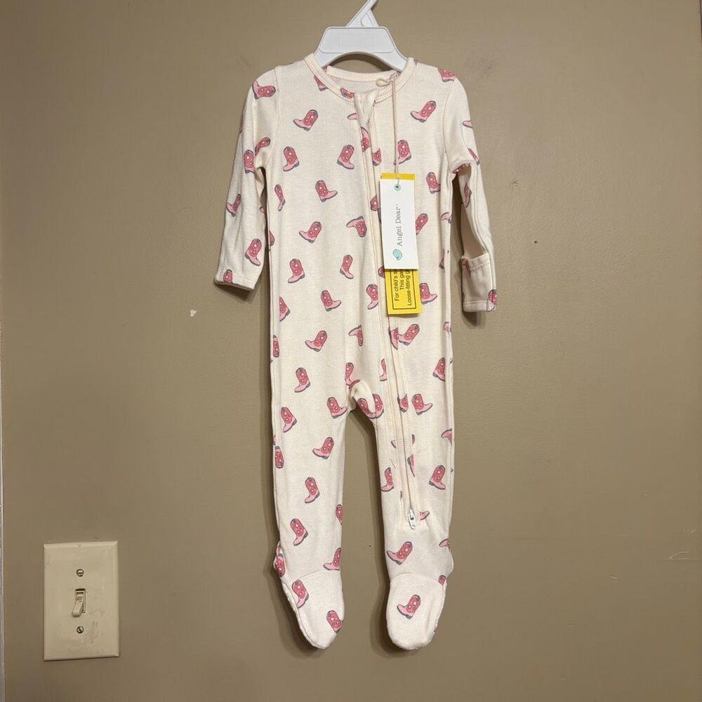 Angel Dear Baby Girl Cowgirl Boots Print Rib Footie PJs Fold over Cuff 6-9M NWT